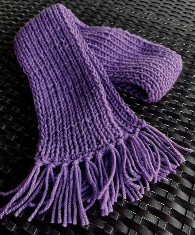 Kids Hand Knit Purple Plum Scarf With Fringe