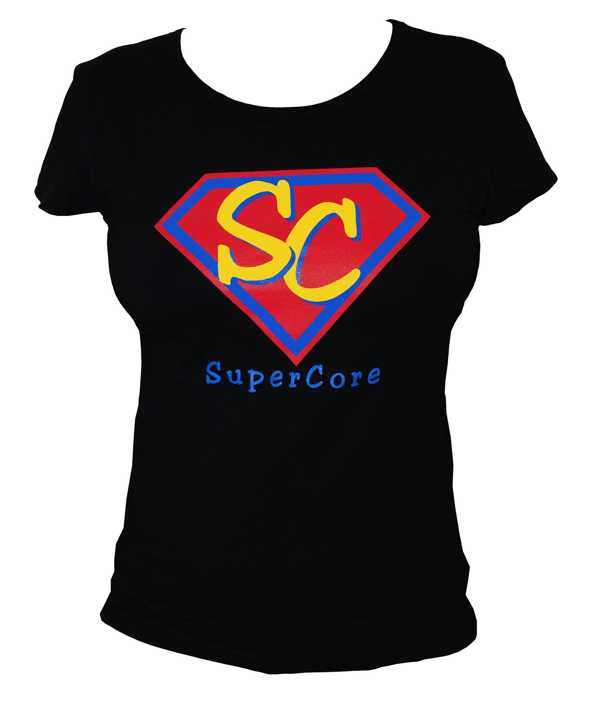 Super Core Top Comfortable Womens Black Graphic Tank or Black Cap Sleeve Graphic Tee