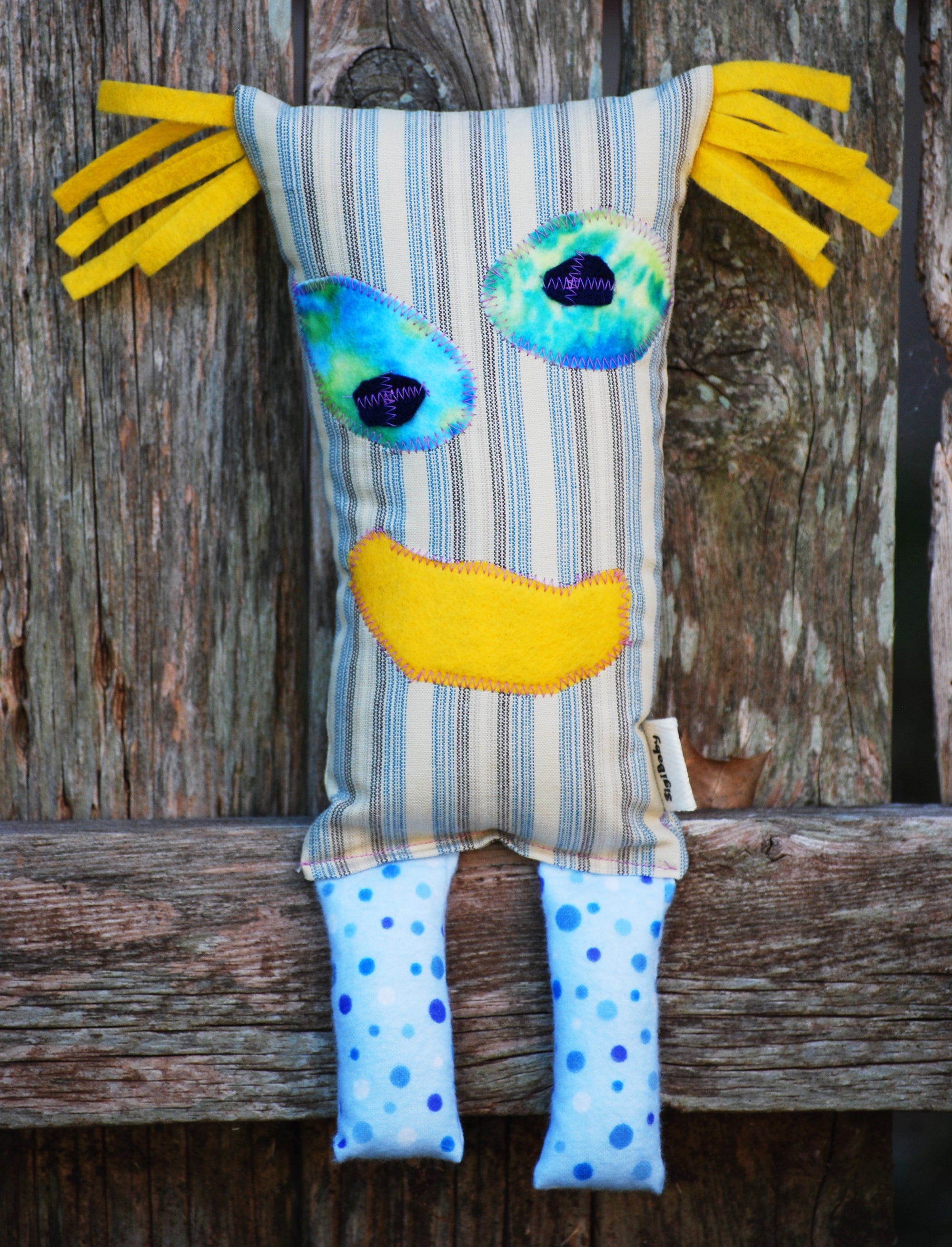 Little Monster "Fritz" Handmade Recycled Fabric Plush Toy Doll