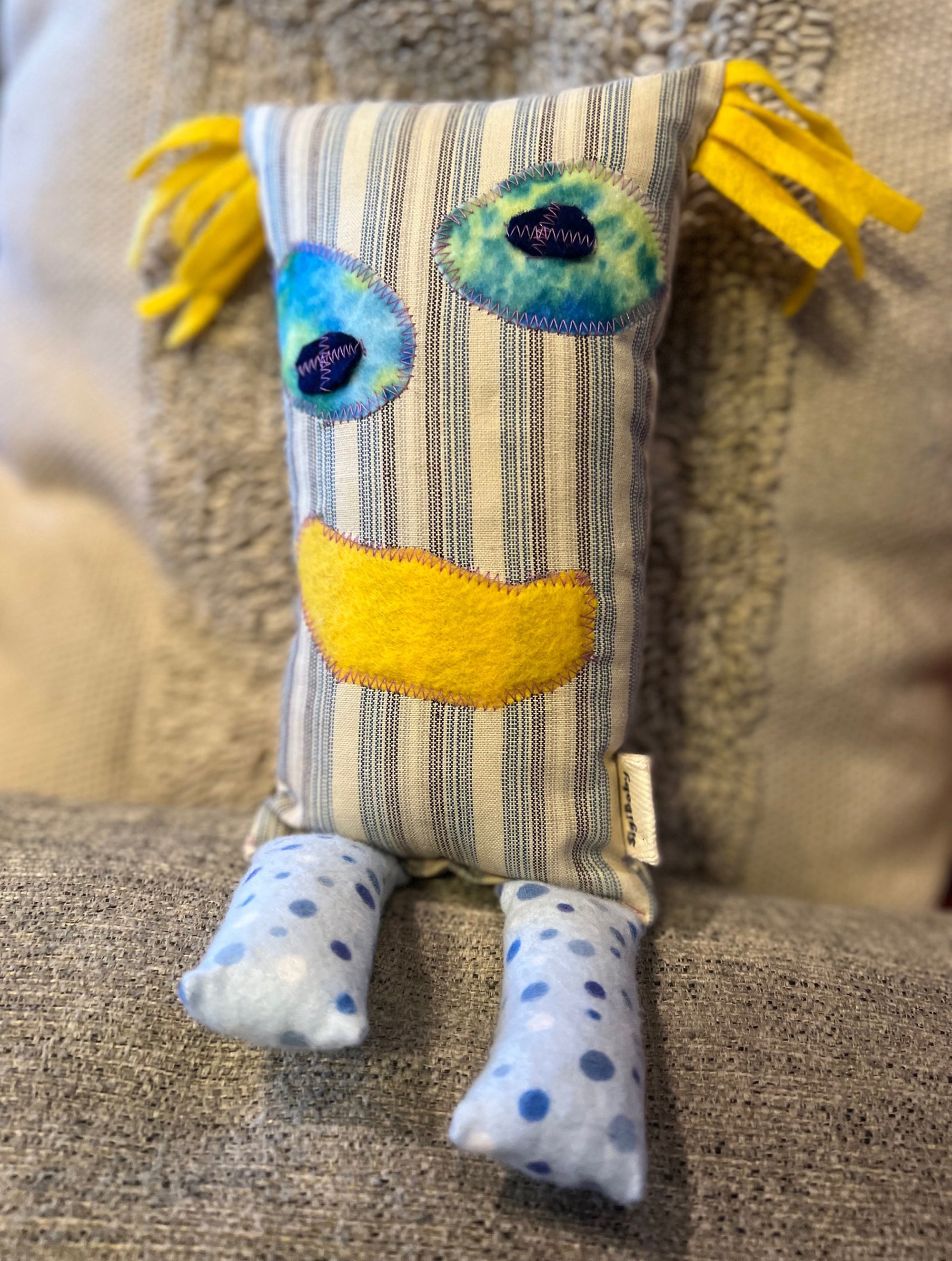 Little Monster "Fritz" Handmade Recycled Fabric Plush Toy Doll