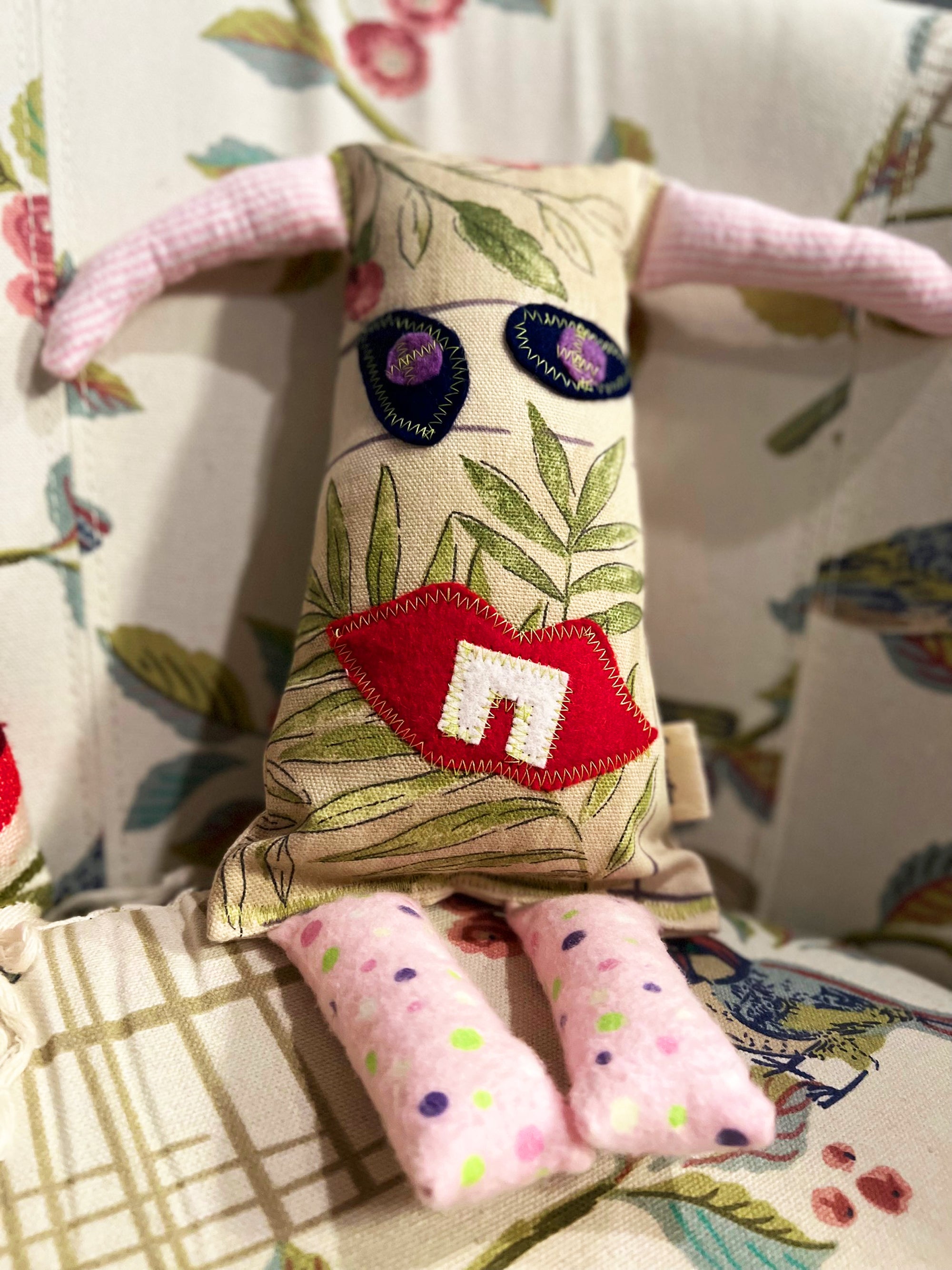 Little Monster "Monica" Handmade Recycled Fabric Plush Toy Doll