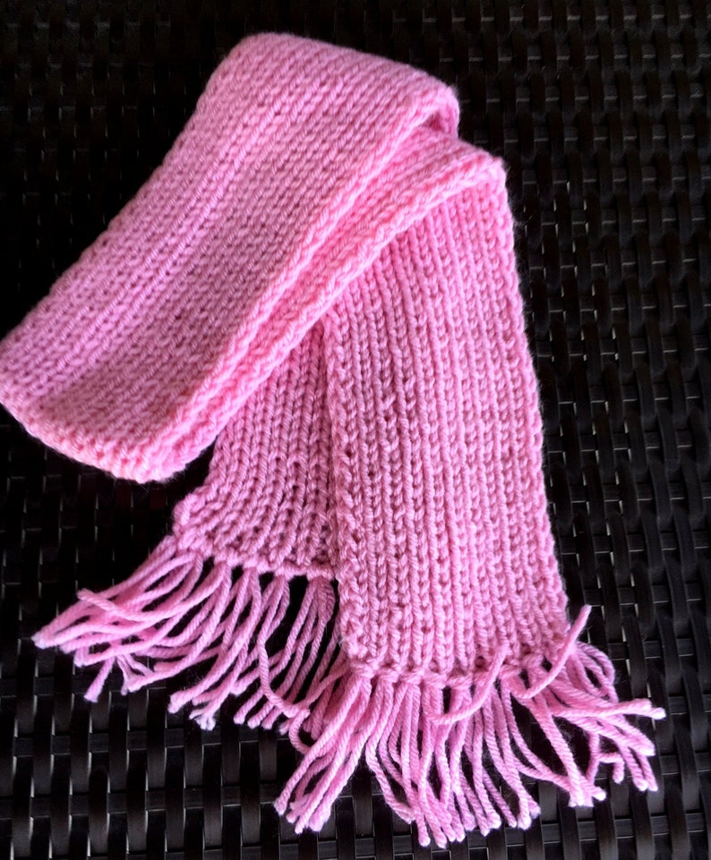 Kids Hand Knit Pink Scarf With Fringe