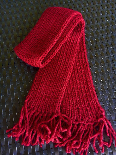 Kids Hand Knit Red Color Scarf With Fringe