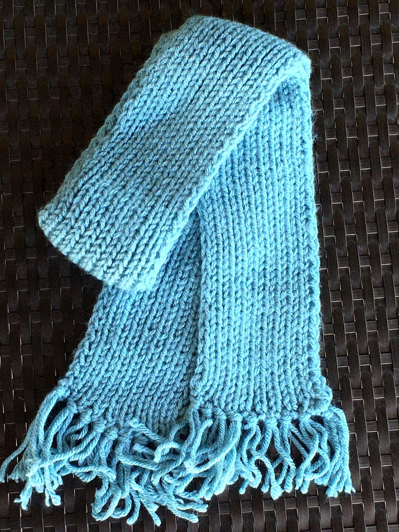 Kids Hand Knit Turquoise Color Scarf With Fringe