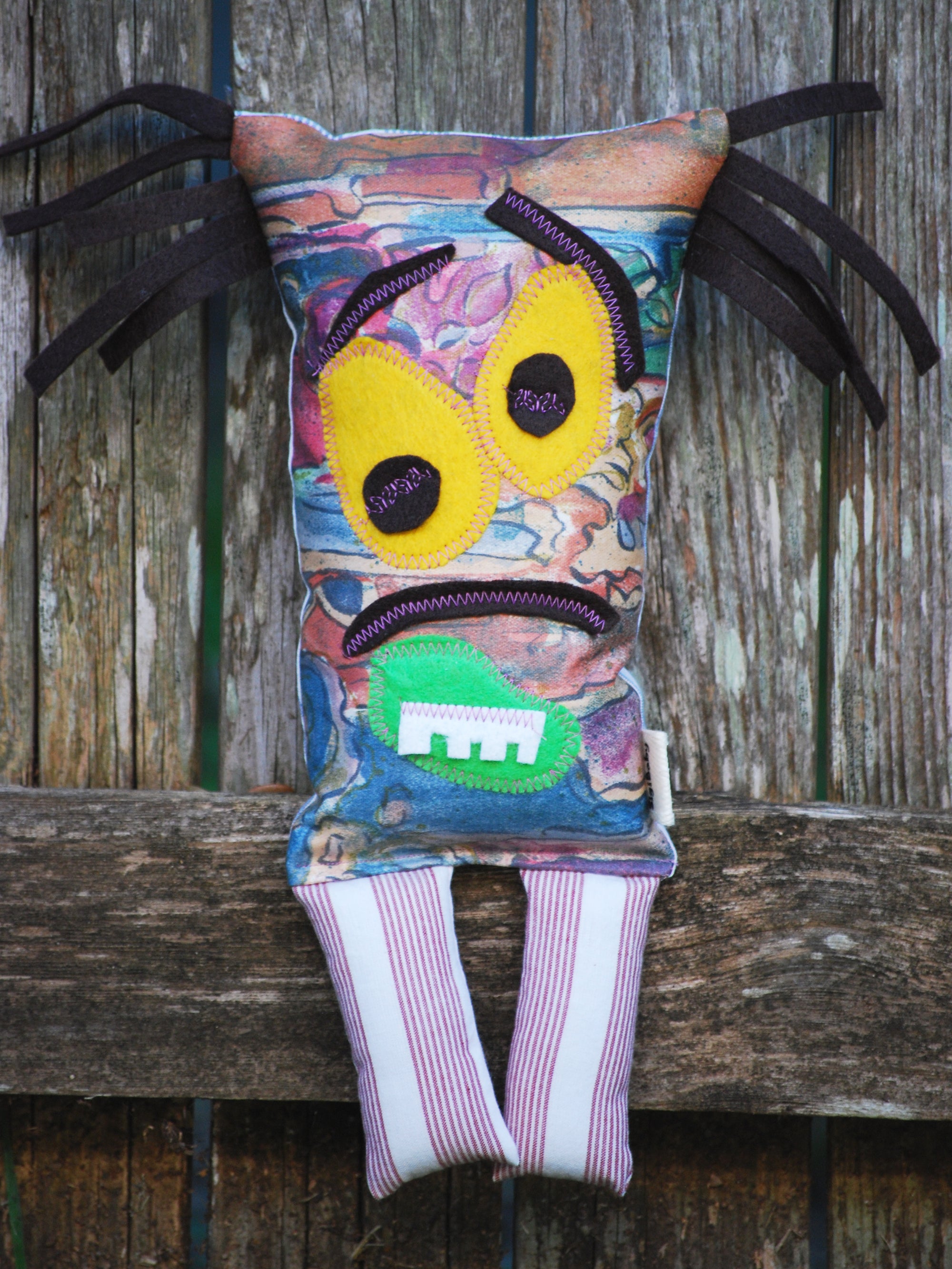 Little Monster "Wolfgang" Handmade Recycled Fabric Plush Toy Doll