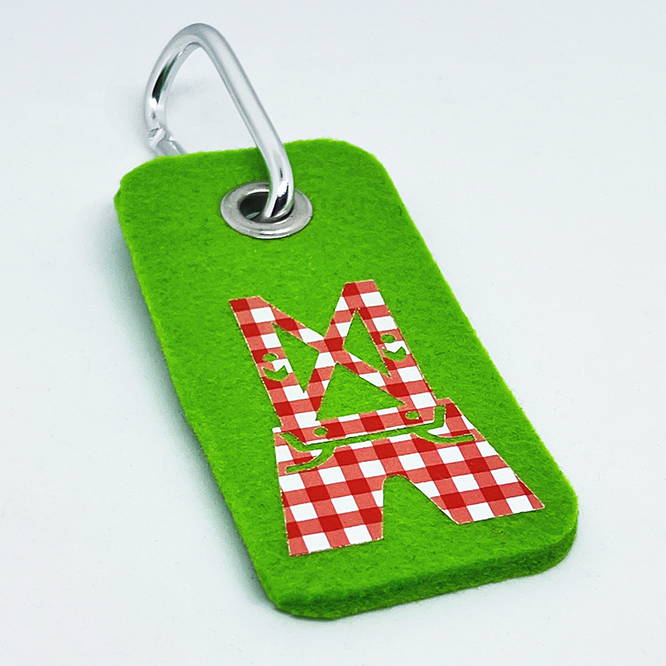 Wool Red Gingham Lederhosen Apple Green Bag Tag