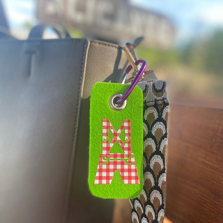 Wool Red Gingham Lederhosen Apple Green Bag Tag