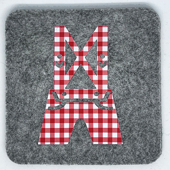 Wool Biergarten German Coasters Lt Heather Red Gingham Set of 4