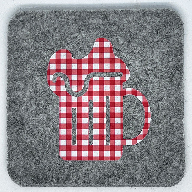 Wool Biergarten German Coasters Lt Heather Red Gingham Set of 4