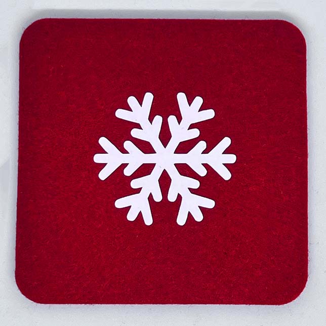 Wool Snowflake Coasters Cranberry Red Set of 4