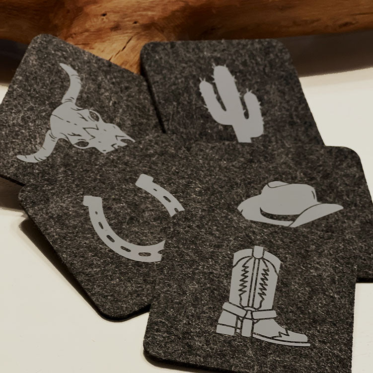 Country Western Coasters Charcoal Set of 5