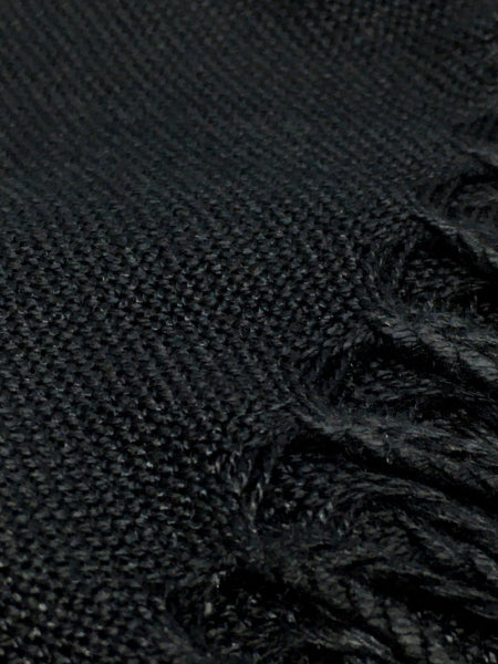 Closeup image of black bamboo fabric texture and fringe