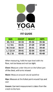 Image of a yoga women's apparel fit guide size chart