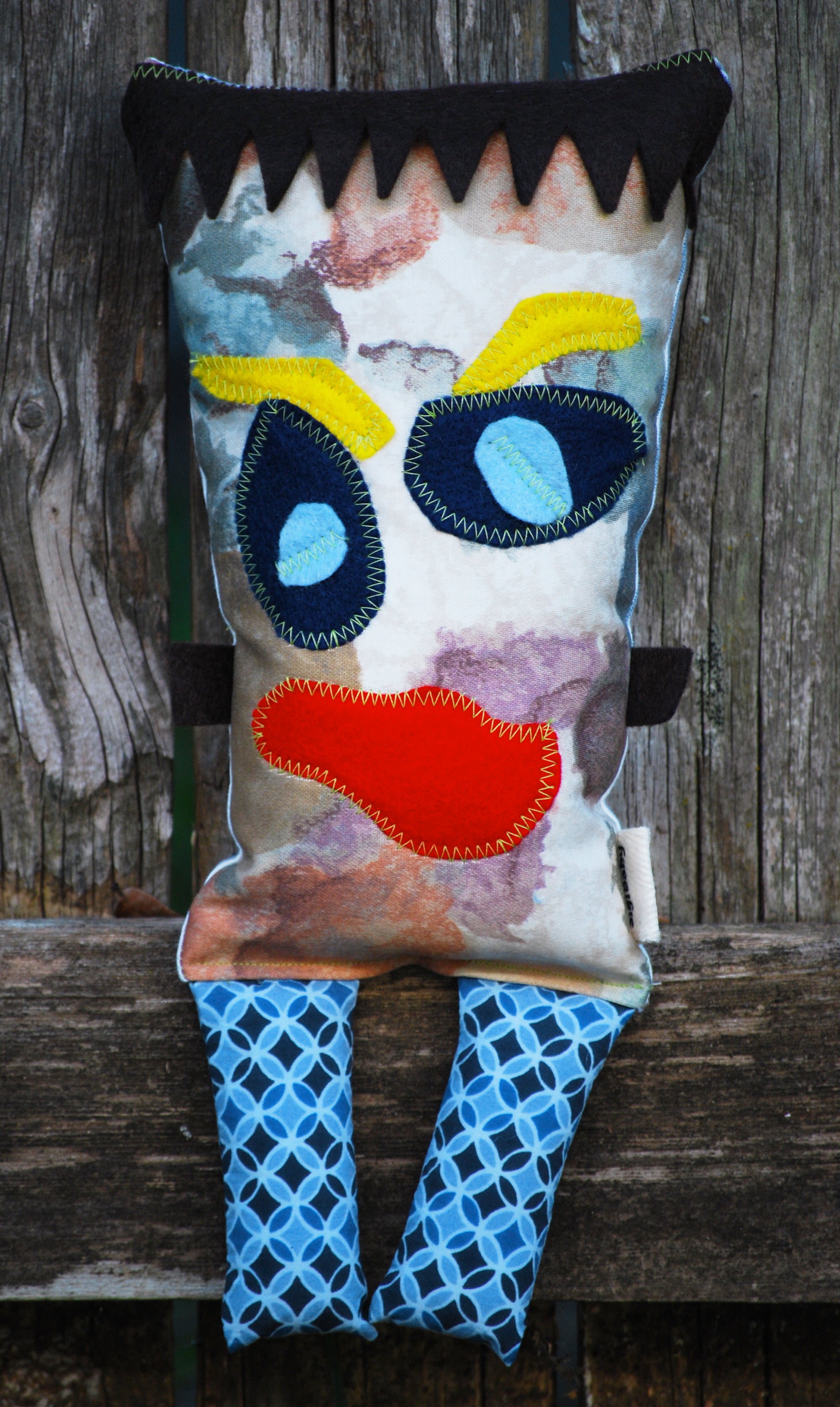 Little Monster "Fank" Handmade Recycled Fabric Plush Toy Doll