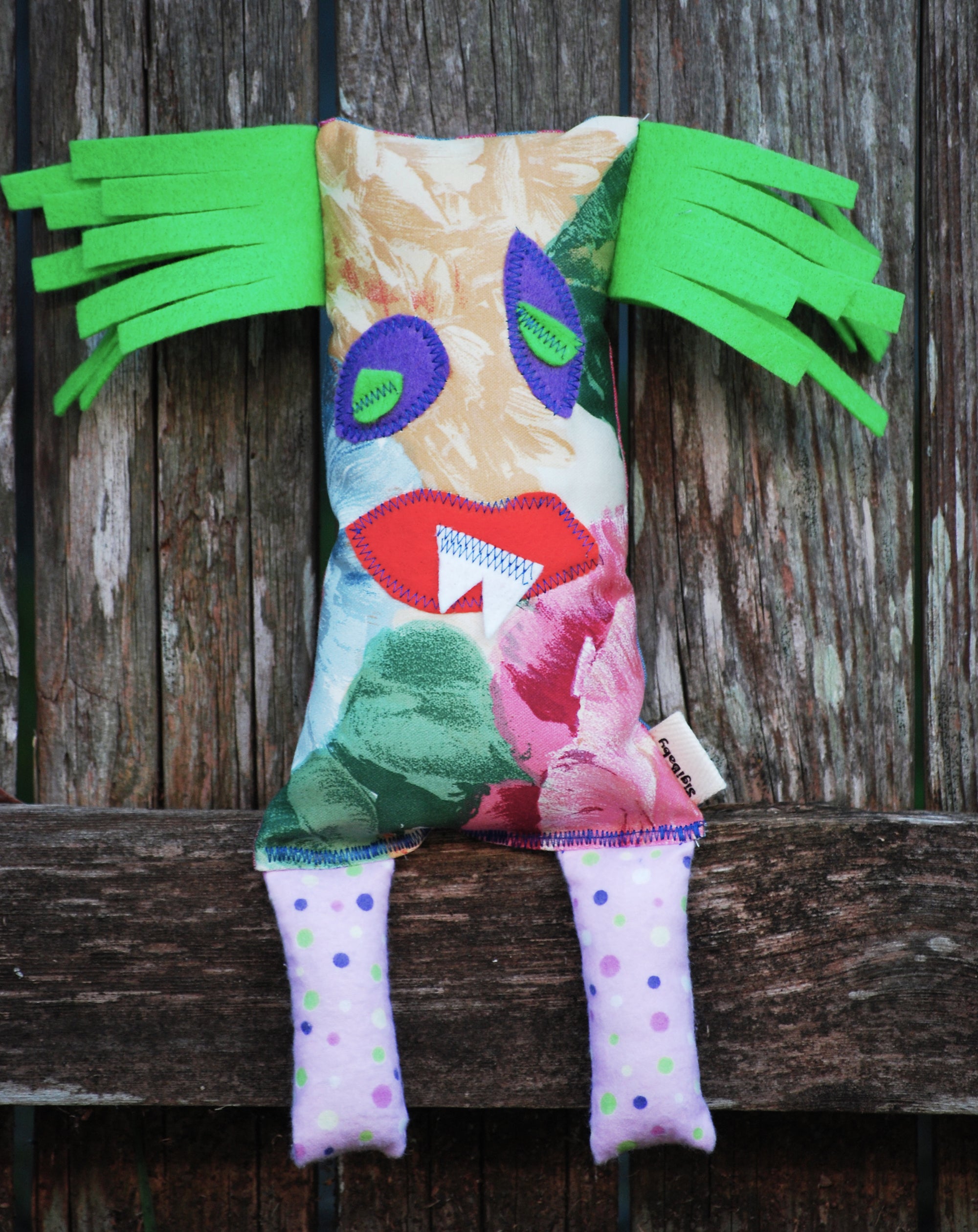 Little Monster "Gretel" Handmade Recycled Fabric Plush Toy Doll