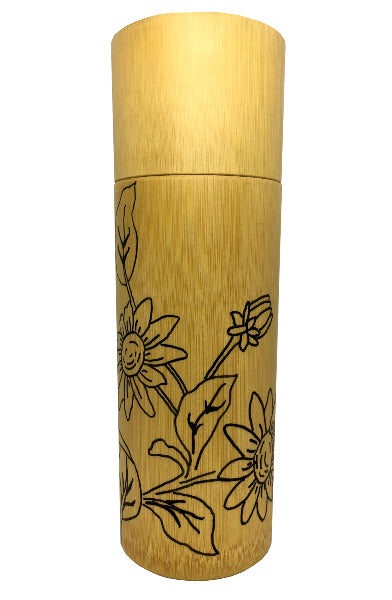 Product image of bamboo container with black hand drawn floral design