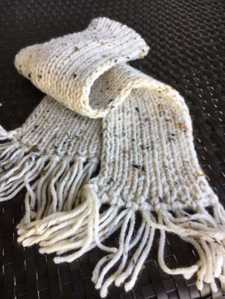 Kids Hand Knit Natural Color Scarf With Fringe