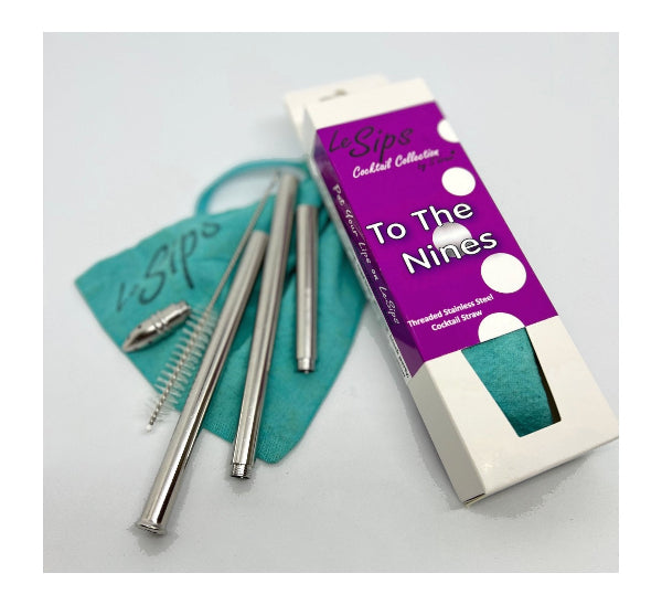 To The Nines Threaded Stainless Steel Reusable Cocktail Mocktail Travel Straw